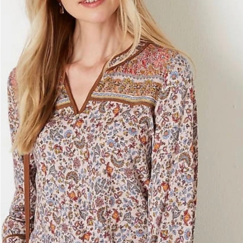 J. Jill Vibrant Arts Border-Print Top NWOT